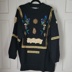 Vintage Bonnie And Bill Beaded Parrot Sweater Regal Maximalist Sz 3x Mockneck